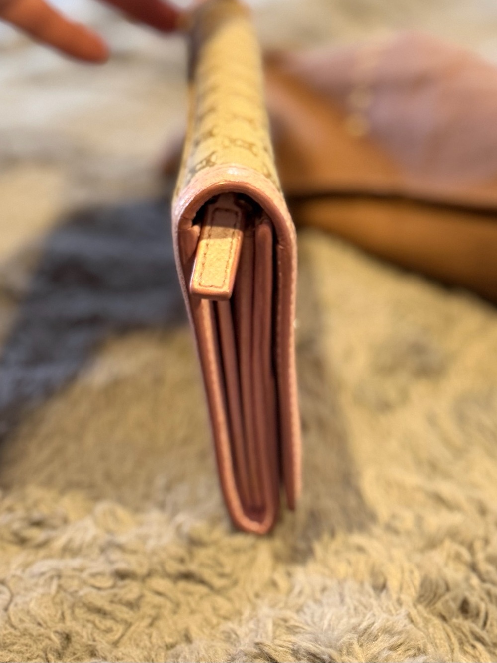 Celine Beige Brown Macadam Canvas Long Wallet with Pink Trim EUC - Picture 14 of 15